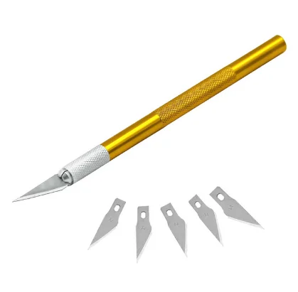5Colors Non-Slip Metal Scalpel Knife Tools Kit Cutter Engraving Craft knives+5pcs Blades Mobile Phone PCB DIY Repair Hand Tools - Цвет: 6pcs 1set Gold