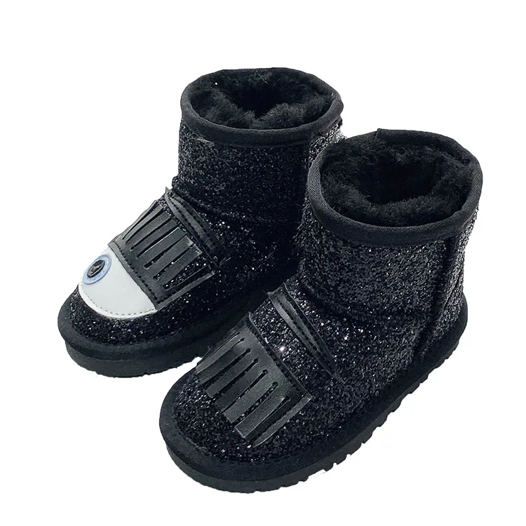 Dolakids Plush cartoon Baby Toddler Boots Fashion Child Snow Boots Shoes For Boys Girls Winter Shoes 1-16 Year Kids Ankle Boots - Цвет: Черный