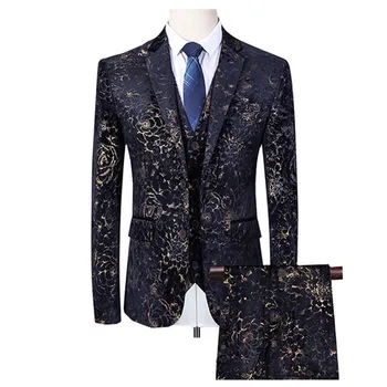 

Men Print Tuxedo Suit Set Slim Fit Size M-6XL Mens Wedding bridegroom Prom Suits with Pants Male 3 Piece Suit Jacket Vest Pants