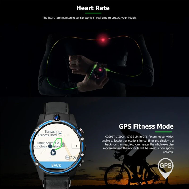 KOSPET Vision 3 ГБ 32 ГБ 5.0MP двойная камера GPS Спорт Android Смарт часы 1," 800 мАч Bluetooth Smartwatch для мужчин для IOS Android