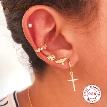 

ROXI Career Cross Glossy Hoop Earrings for Women Shiny Drop Crystals Zircon 925 Sterling Silver Earrings Wedding Jewelry Brincos