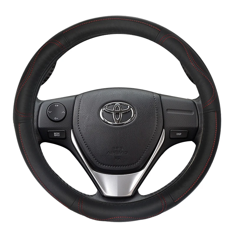 Для Toyota Land Cruiser Prado 100 120 150 200 натуральная кожа чехол рулевого колеса автомобиля L размер авто аксессуары - Название цвета: Black-Red line