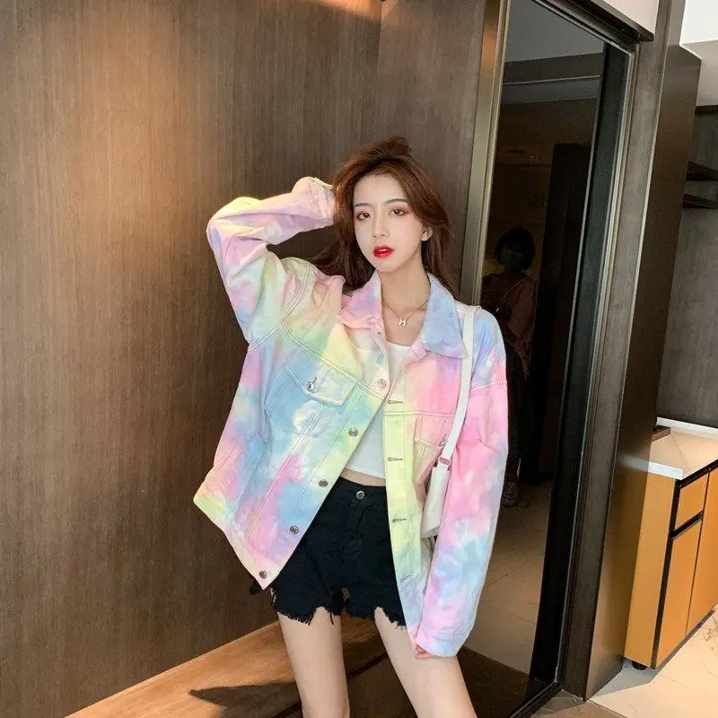 Print Rainbow Jacket Coat Women Winter Sweet Outwear Jackets Female Casual High Street Korean Style Chic Jacket Women 2020 New