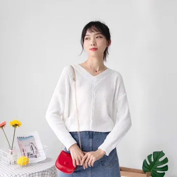 

Autumn And Winter Sweaters Women Loose Long Sleeve Pullover Tops 2019 Casual Solid Fashion V-neck Knit Sweaters Women Clothing