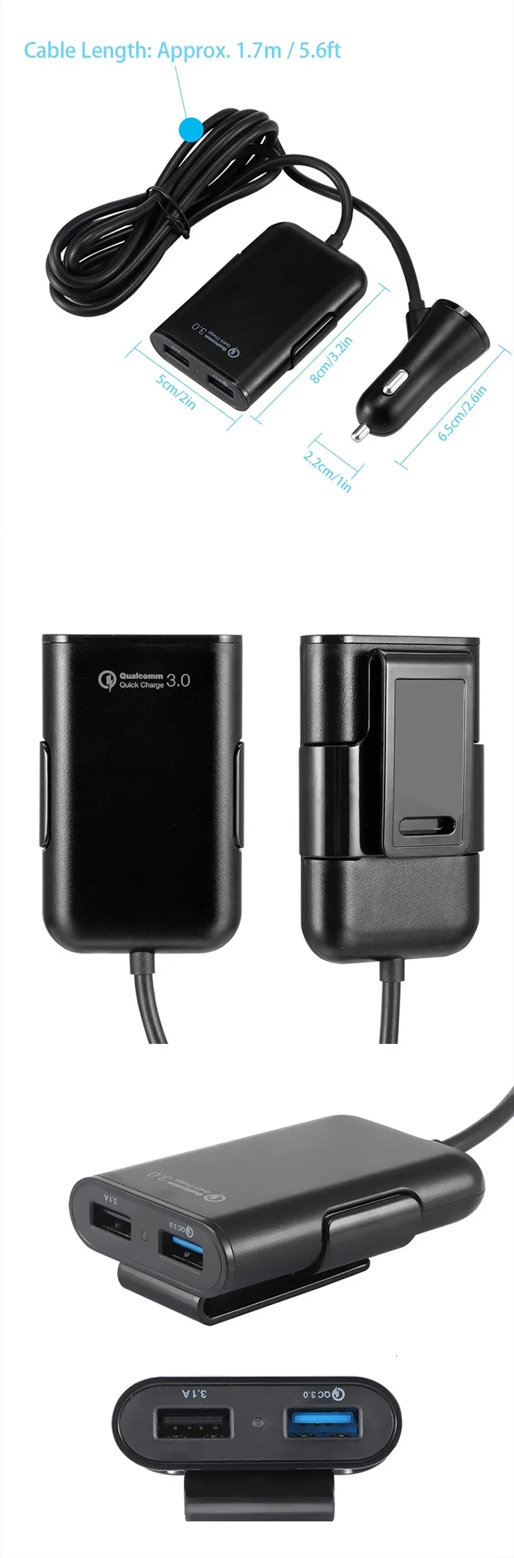 OHANEE 4 USB QC 3,0 Автомобильное зарядное устройство Быстрая зарядка 3,0 для iPhone аксессуары