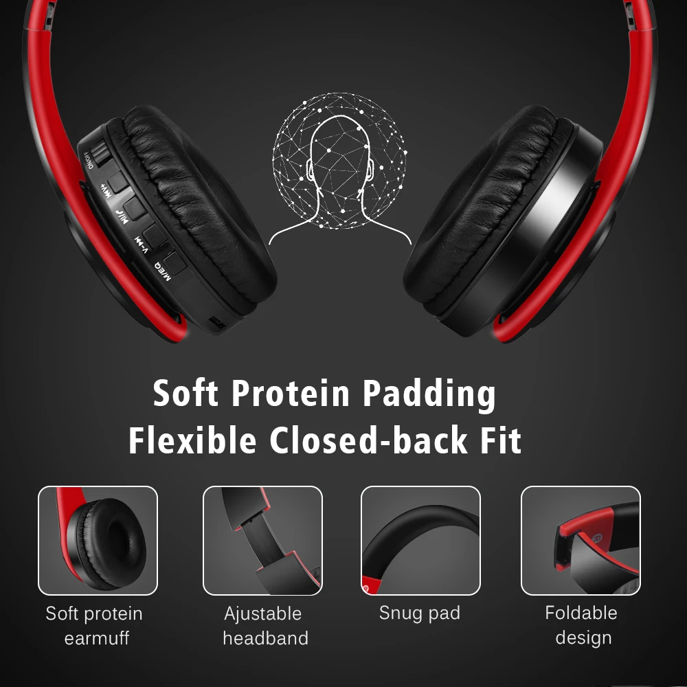 HIFI Wireless Headphones Bluetooth Stereo Headset Music Headset FM SD Card Sport Headphone With Mic For PC Phone Audio MP3