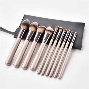 

10PCS Makeup Brushes Set with bag Wooden Handle Champaign Gold for Eyeshadow Blush Brushes Cosmetic Tools Kits T10141
