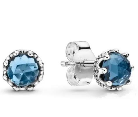 

Original 925 Sterling Silver Earring Blue Sparkling Crown Stud Earrings With Crystal For Women Wedding Gift Fashion Jewelry