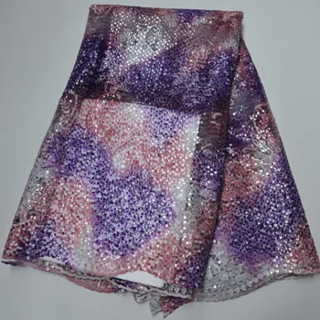 

(5yards/lot) gradient purple pink African sequins tulle lace fabric fashion French net lace fabric for shining party dress PL244