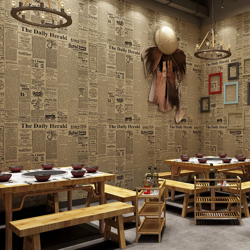 英語のアルファベットの壁紙 レトロな新聞の壁紙 衣料品店 バー カフェ 寝室 ロールの壁の壁紙 Wallpapers Aliexpress