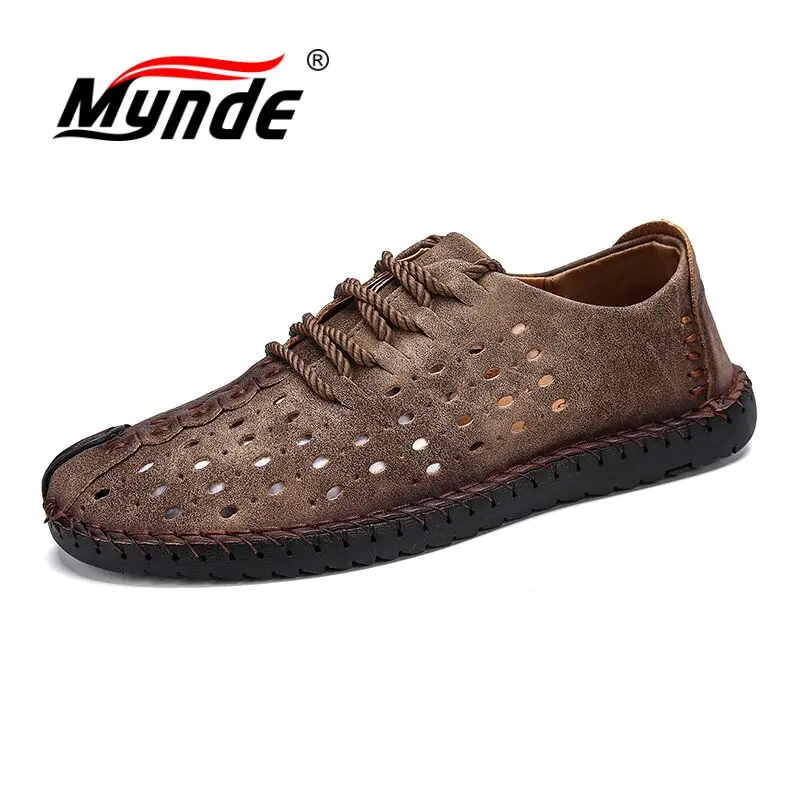 Mynde SummerComfortable Men Casual Shoes Loafers Men Shoes Quality Split Leather Shoes Men Flats Moccasins Shoes Plus Size 38-46 - Цвет: 01 khaki