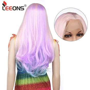 

Alileader 16" Front Lace Wig Synthetic Hair Lavender Purple Orange Blonde Silky Wavy Resistant Heat Middle Part Hair Lace Wig