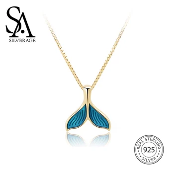 

SA SILVERAGE Necklace Original Design Mermaids Silver 18K Gold Necklace Female 925 Sterling Silver Chain 2019