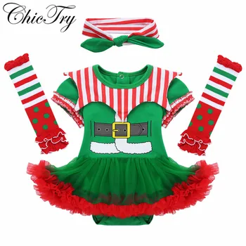 

Newborn Toddler Infant Baby Girls Christmas Outfit Short Sleeves Clown Collar Digital Printed Romper with Headband Leg Warmer