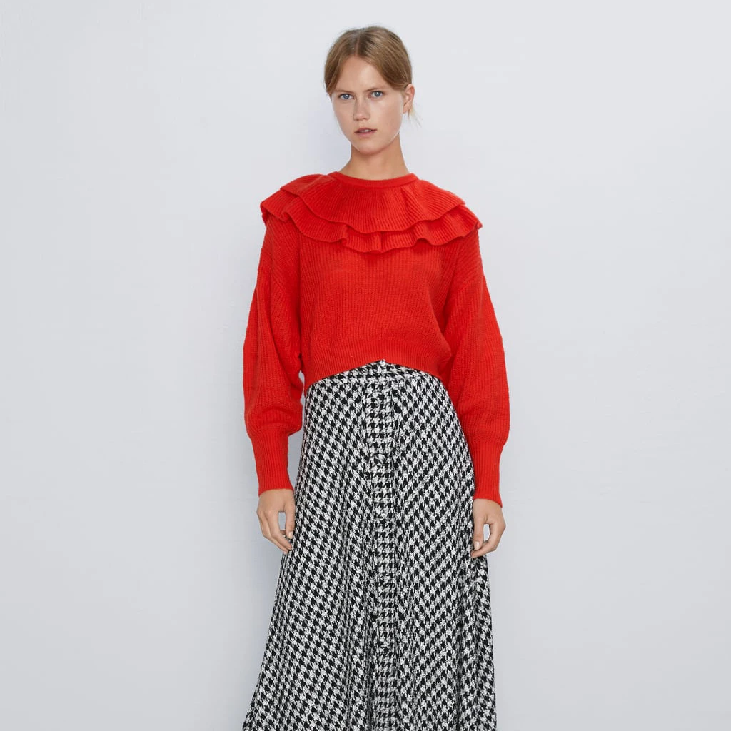 

2019 ZA Autumn Red Knitted Pullover Women Newly Trendy Solid Butterfly Collar Long Sleeve Sweater Warm Fall Clothing Outwear