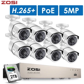 

ZOSI H.265+ 8CH 5MP POE Security Camera System Kit 8 x 5MP Super HD IP Camera Outdoor Waterproof CCTV Video Surveillance NVR Set