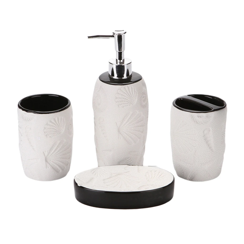 4pcs Ceramic Bathroom Set Soap Dispenser Tooth Brush Holder Cup Tray | Дом и сад