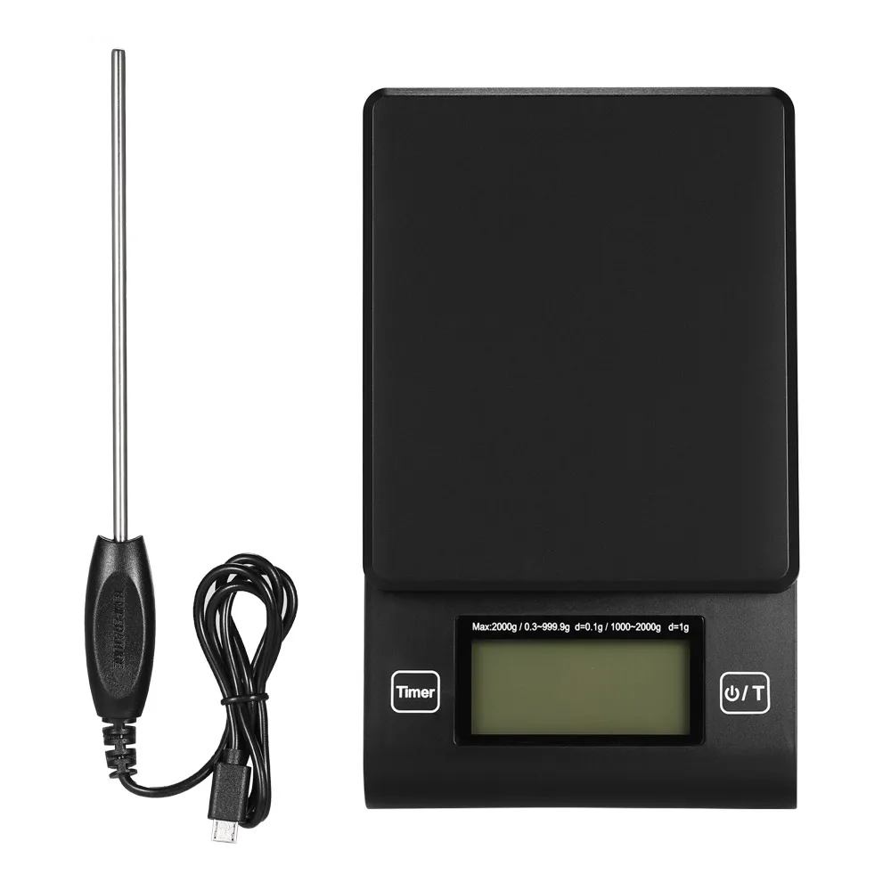  Digital Coffee Scale Multifunction Kitchen Food Scale with Timer Temperature Probe LCD Display Gree - 4000327164725