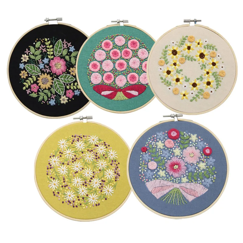 easy flower embroidery kit with bamboo