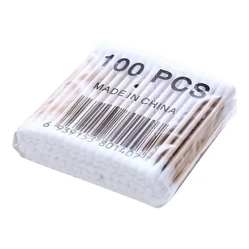 

100Pcs/Bag Double Head Disposable Makeup Cotton Swab Soft Cotton Buds For Medical Wood Sticks Nose Ears Cleaning Tools Cotonete