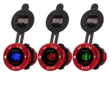 

Car Charger Adapter QC3.0 Dual Port USB Charger Power Outlet Adapter with LED Digital Voltmeter for Phones Ipad GPS
