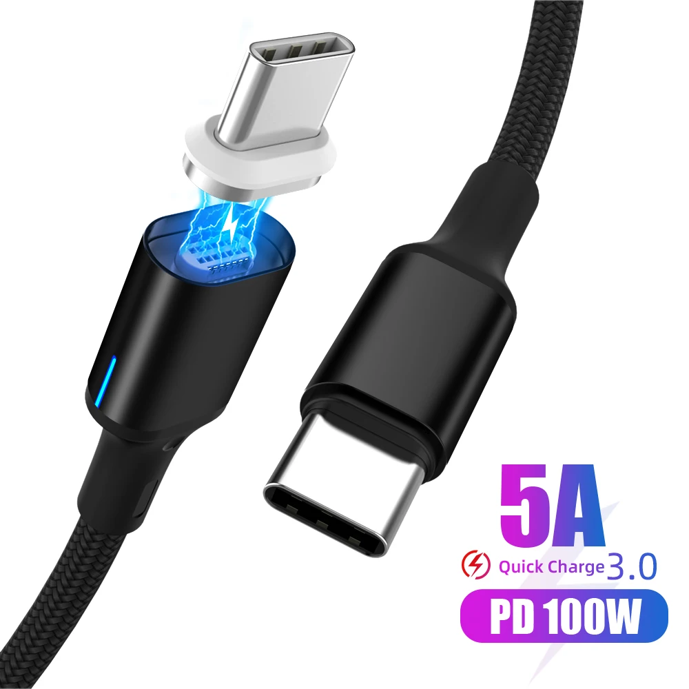 Магнитный Кабель USB 3,1 100 Вт PD Quick Charge 4,0 type C to USB C кабель для samsung S10 S9 5A кабель для быстрой зарядки для MacBook Pro