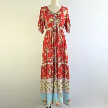 

2019 Autumn New African Women's Loose Bohemian Beach Holiday Big Pleated Long Print Dress