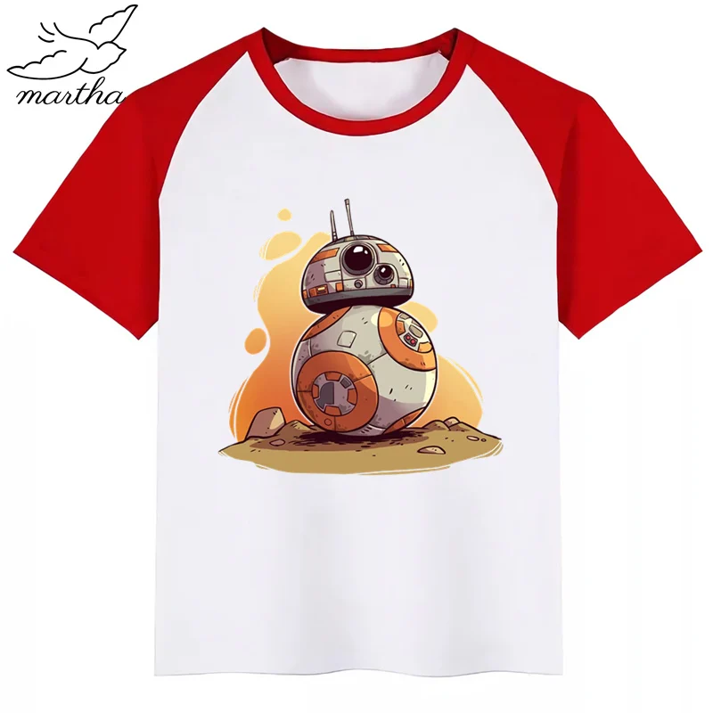 RedA Bb8/новая футболка с принтом «Звездные войны»; Милые рубашки для девочек с принтом животных; детская Удобная футболка с круглым вырезом; одежда с короткими рукавами для мальчиков и девочек - Цвет: RedA
