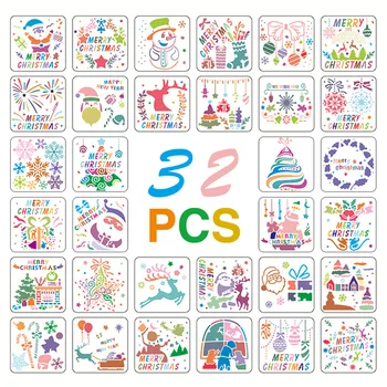 

32pcs Spraying DIY Embossing Layering Stencils Coloring Festival Scrapbook Christmas Template Holiday Art Craft Decoration