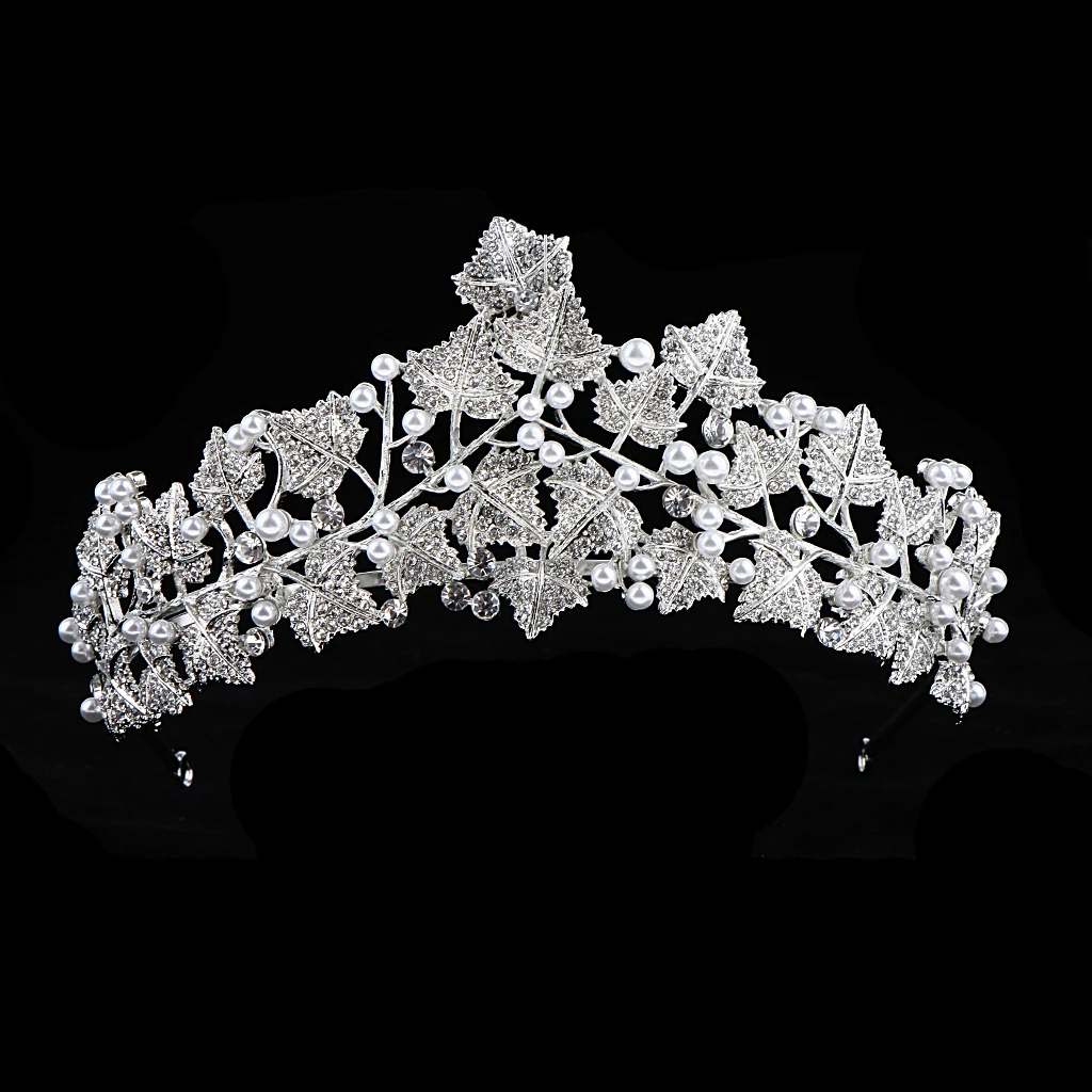 Elegant Leaf Rhinestone Wedding Party Crown Tiaras Prom Pageant Headwear
