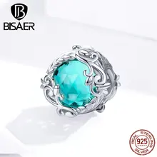 Хрустальные бусины BISAER 925 пробы, серебряные, зеленые циркониевые бусины, очаровательные браслеты, серебряные 925 оригинальные ювелирные изделия EFC105