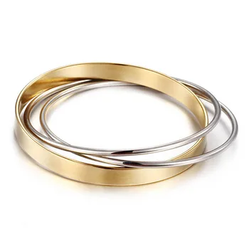 

Hot Luxury Stainless Steel Women Elegant Jewelry Fashion Irregular Three Shine Bangles Female Gold Bracelet Set