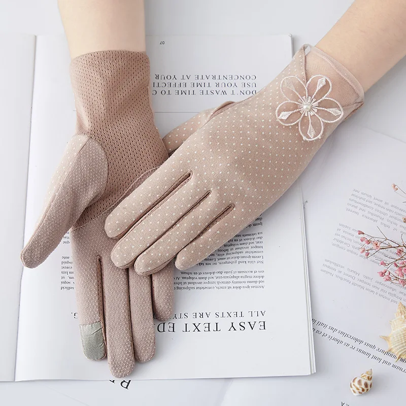 

Lace Sunscreen Gloves Summer Ladies Outdoor Pure Cotton Touch Screen Thin Breathable Driving Non-slip Short Cycling Gloves