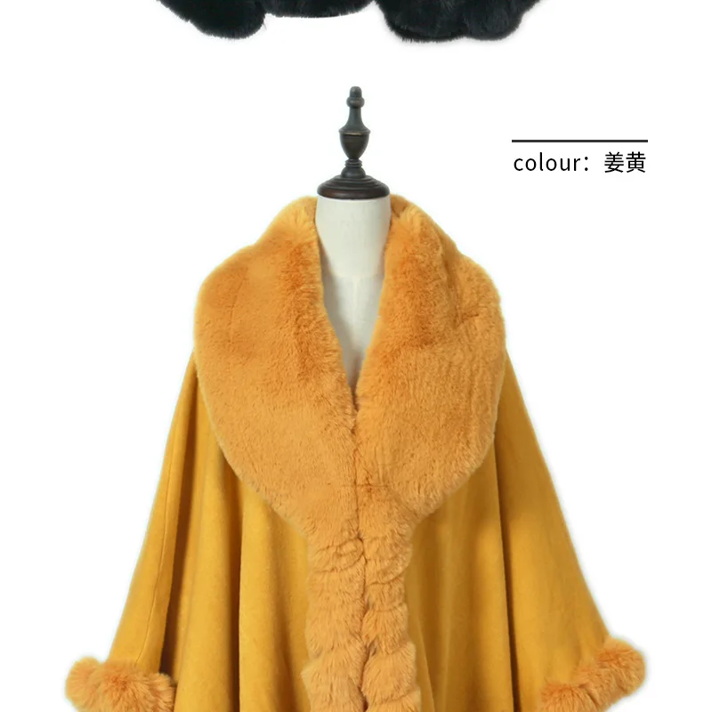 Europe and the United States autumn and winter new imitation cashmere cloak female warm solid color imitation hare hair