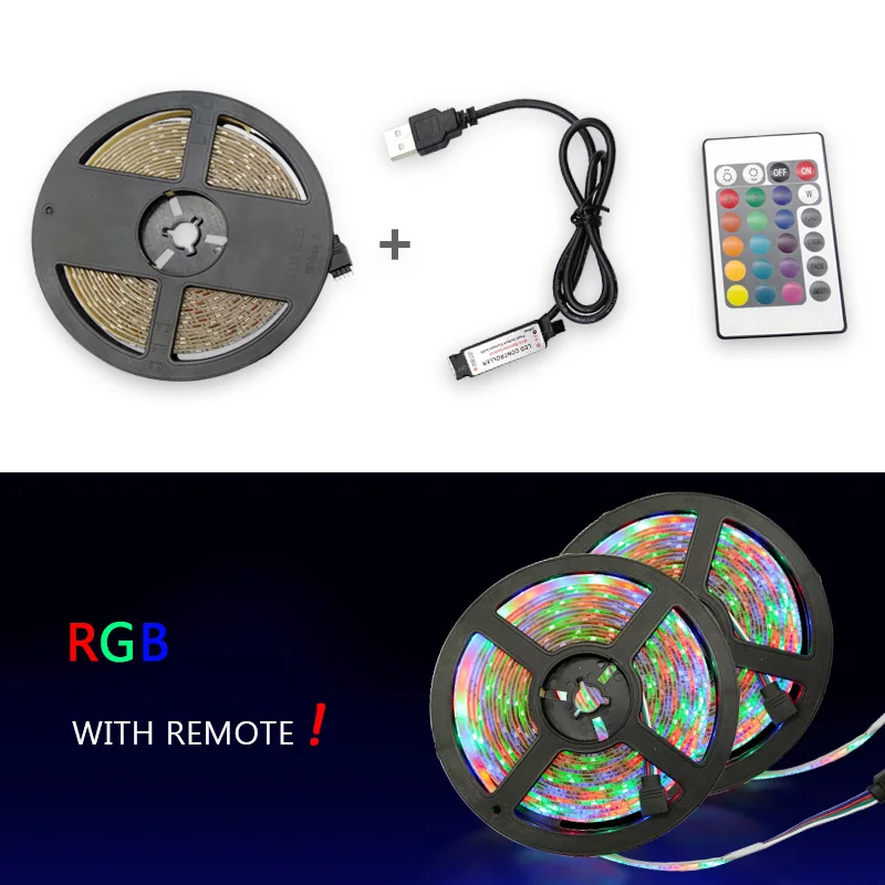 RGB with 24Keys USB мини 3key Светодиодная лента DC 5 В гибкий светильник 60 Светодиодный s 50 см 1 м 2 м 3 м 4 м 5 м SMD 2835 Настольный Декор экран ТВ фоновый светильник ing - Испускаемый цвет: RGB with 24Keys