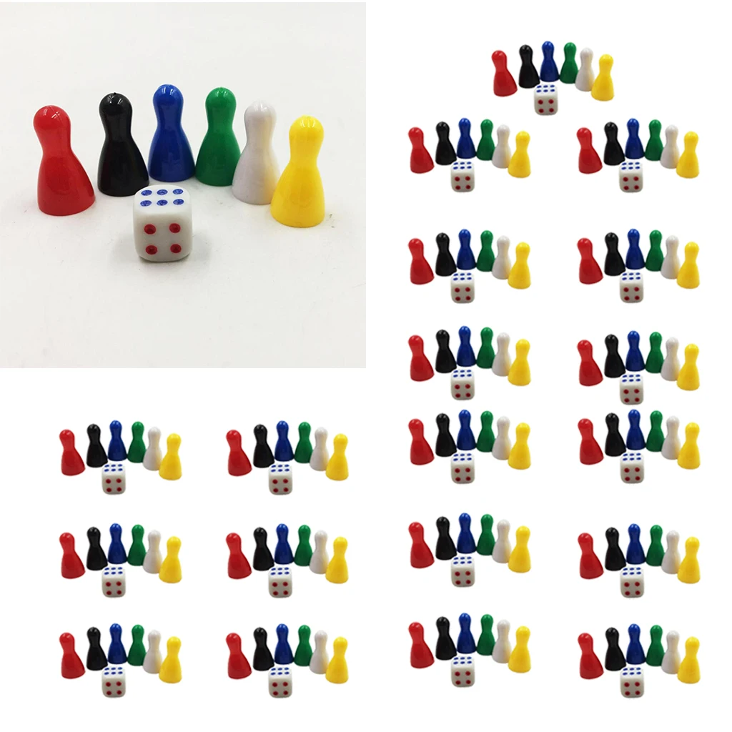 120 Pcs Colorful Pieces Pawn Chess Plastic Pieces &20 Pcs Dice Set for Board Card Games