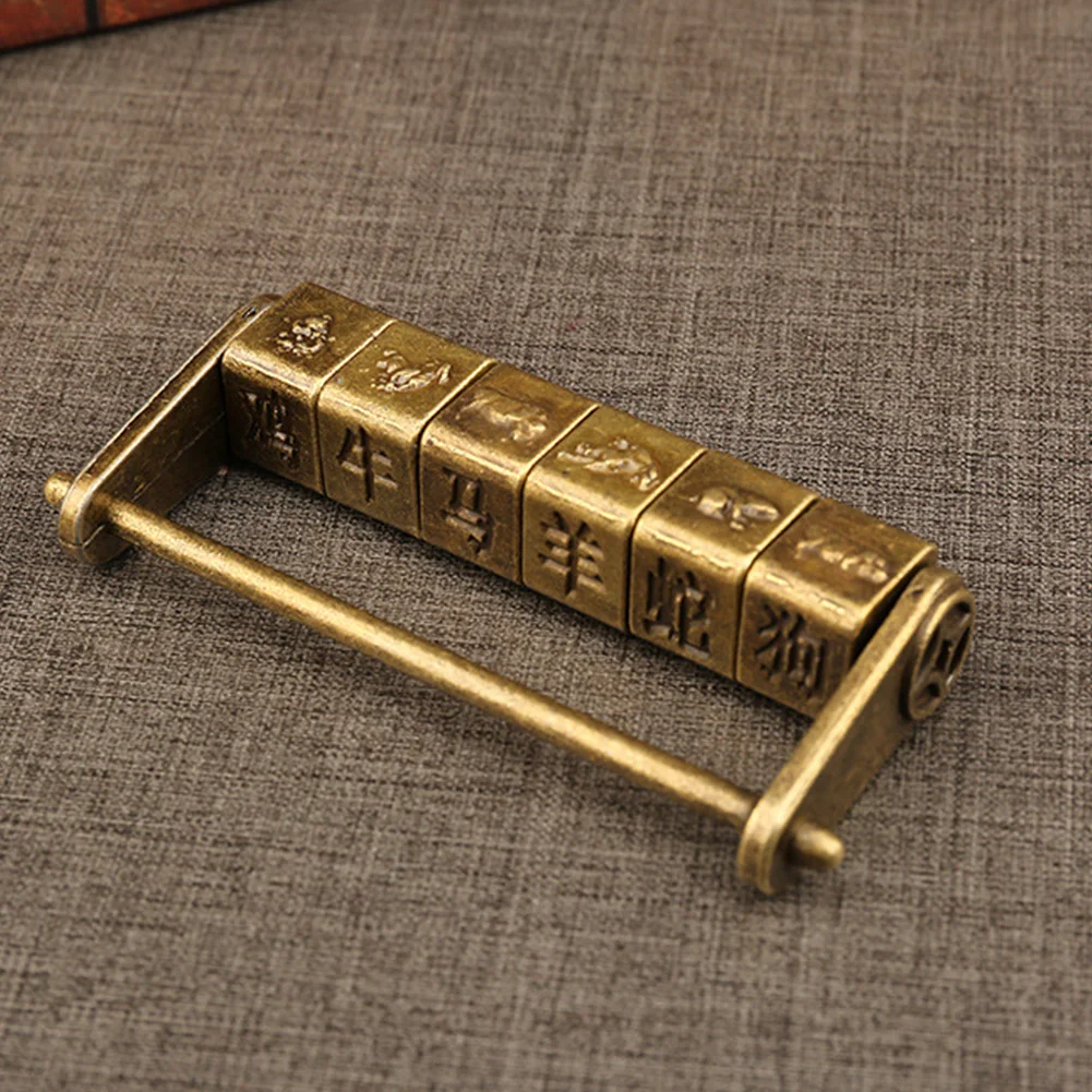 Door Keyed Chinese Vintage Antique Zinc Alloy Password Lock Hardware Cabinet Combination Anti Theft Zodiac Padlock Jewelry Box