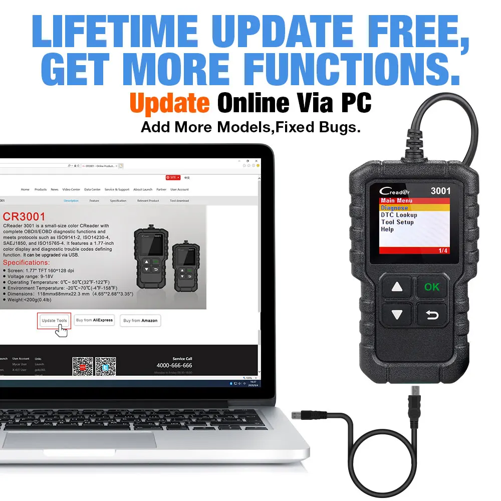 LAUNCH X431 CR3001 OBD2 сканер Поддержка Full OBD II/EOBD Launch Creader 3001 автоматический