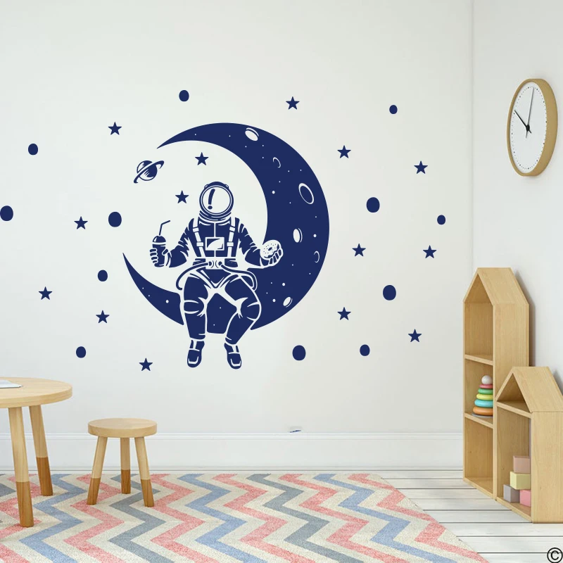 Large Moon Planet Space Astronaut Wall Sticker Baby Nursery Kids Room Rocket Ship Star Outer Space Wall Decal Bedroom Vinyl Deco (2)