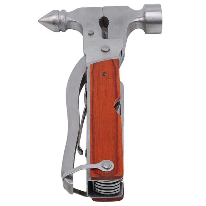 

Multifunctional Tool Camping Survival Hammer Wood Inlaid Handle Metal Portable Multifunctional Tool Outdoor Small Axe