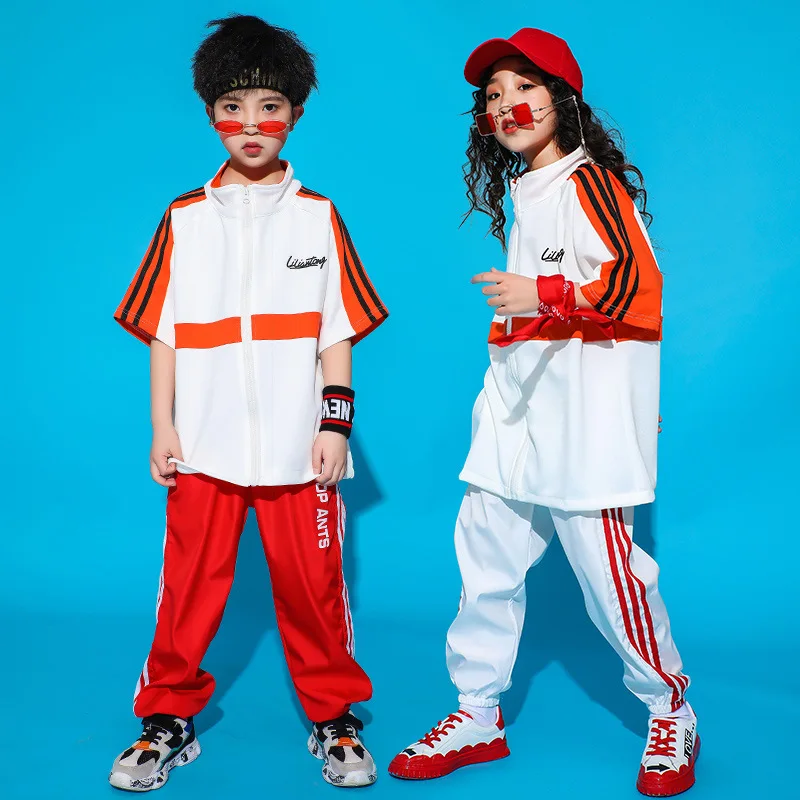 1 комплект, Детская танцевальная одежда в стиле «Джаз» и «хип-хоп» детские костюмы для мальчиков и девочек футболка и штаны Бальные конкурс танцев костюмы Вечерние наряды