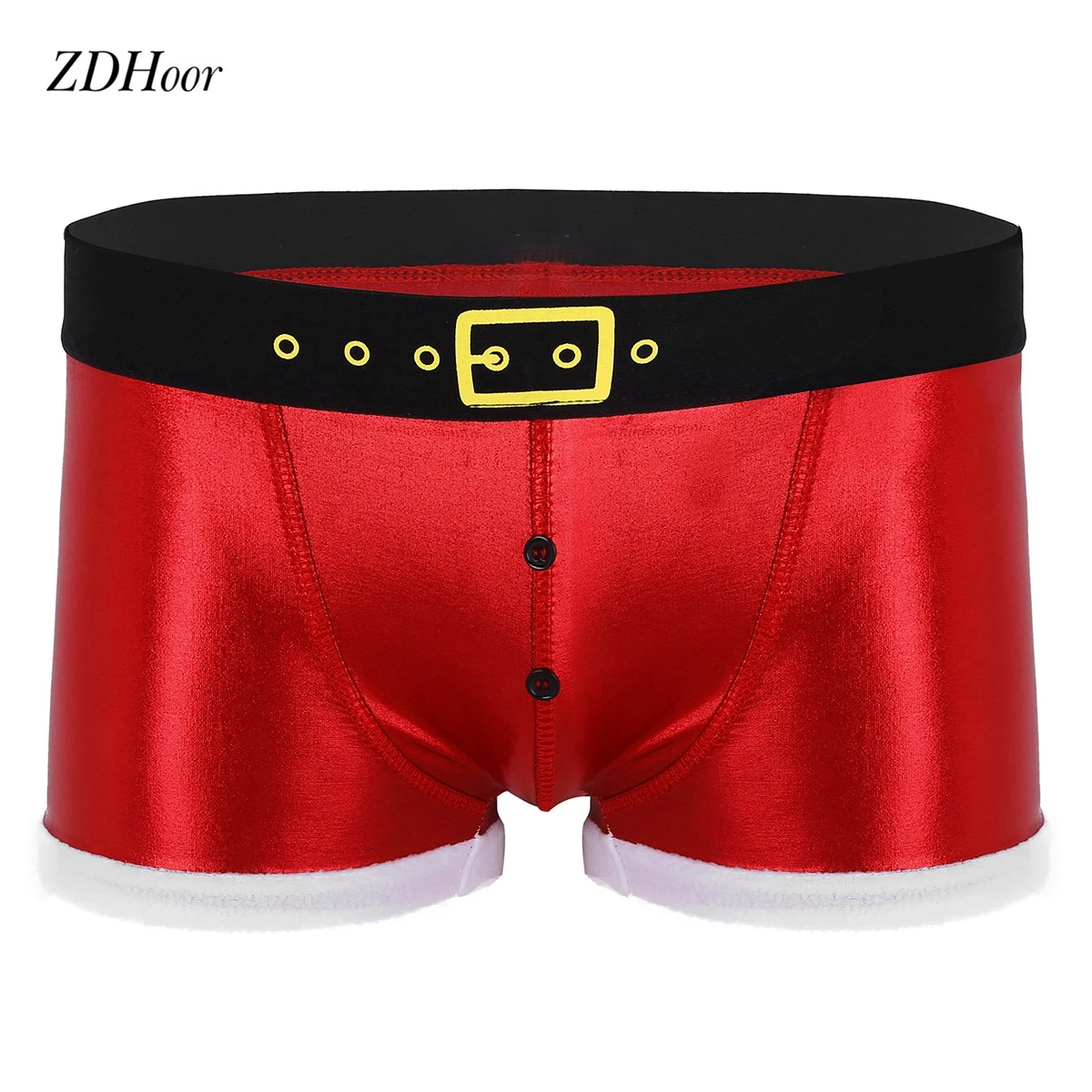 Christmas Mens Gay Underwear Santa Claus Tight Boxer Shorts Faux Leather Printed Belt Pattern Cosplay Costume Sissy Underwear