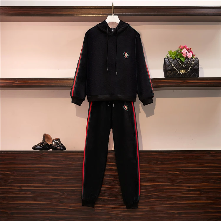 Большой размера плюс XL-4XLTracksuit для женщин комплект из двух частей толстовки брюки одежда Теплый Зимний бархат утолщение спортивный костюм Conjunto