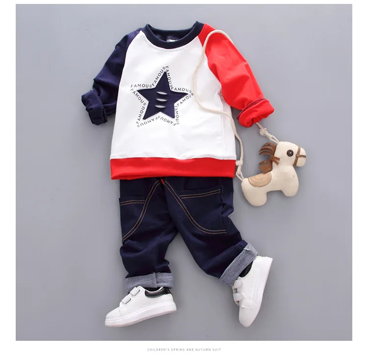 Белый Г. Весенне-осенняя футболка для малышей, Штаны Костюмы из 2 предметов спортивные костюмы для малышей, Детский костюм с пятиконечной звездой, комплекты одежды детская одежда - Цвет: Белый