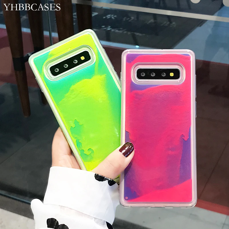 Блестящий светящийся чехол с неоновым песком для sumsung S20 Plus ультра жидкий зыбучий