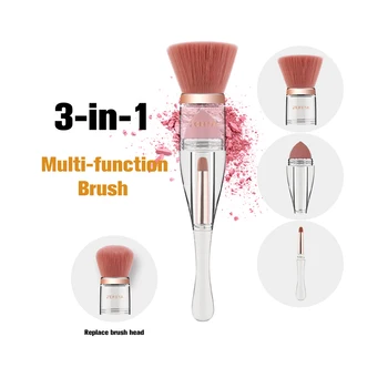 

3 In 1 Cosmetic Brush With Replacement Head Cover Crystal Style Makeup Brushes Set Professional Makeup Blush Brush Kit Tools