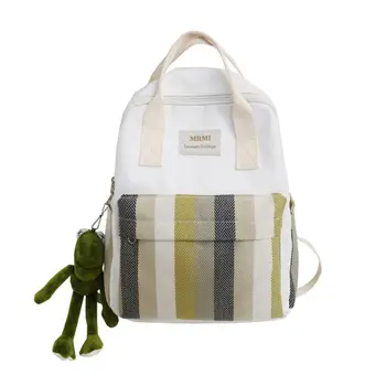 

Retro Retro Women Backpack Forest Series Strips Canvas Casual Style Joker Large Capacity With Frog Pendant Student Pack School 2