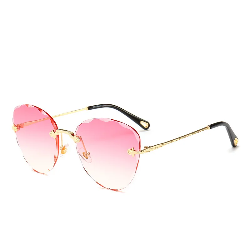 Imwete Butterfly Rimless Gradient Men Women Sunglasses Luxury design Metal Frame Wave cutting lense Famale Sun Shade Eyeglasses - Цвет линз: Розовый