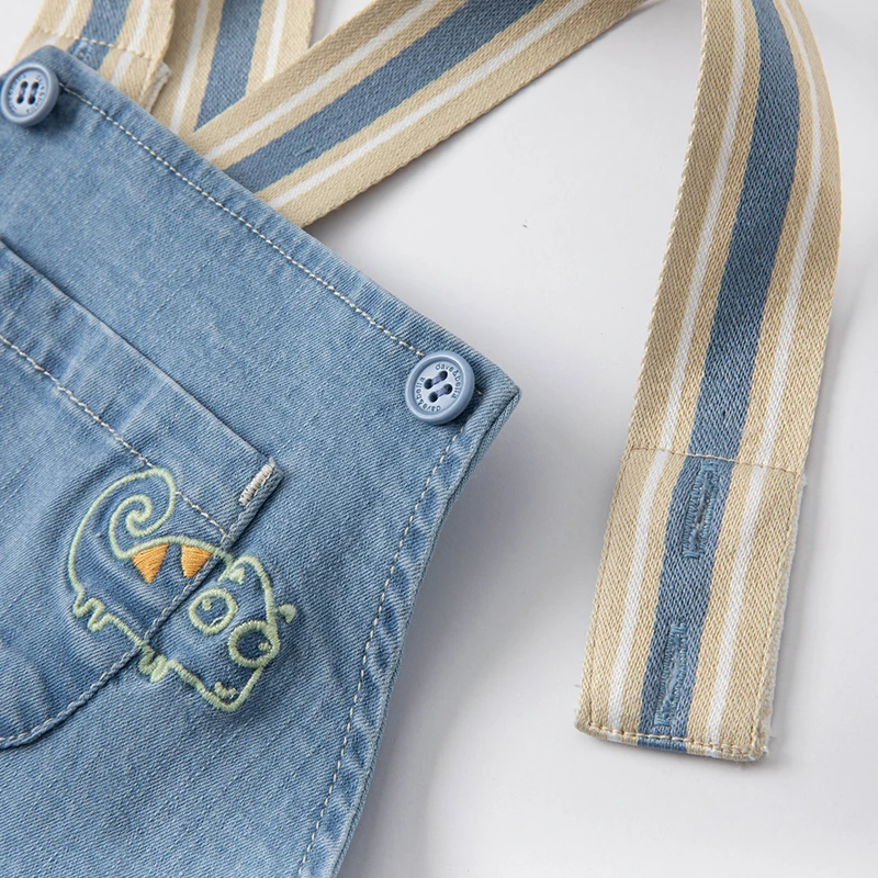 DB1220107 dave bella spring baby boys fashion cartoon strap pants children full length kids pants infant toddler bib trousers