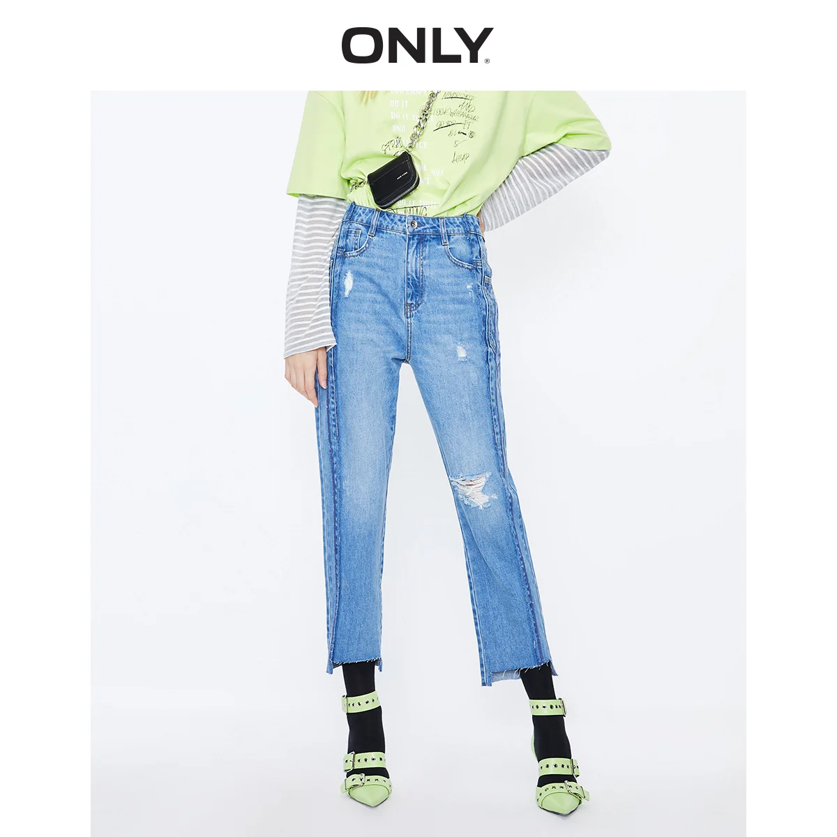 ONLY Women's Loose Fit Irregular Cuffs High-rise Ripped Capri Jeans |11936I505 ONLY Women's Loose Fit Irregular Cuffs High-rise Ripped Capri Jeans |11936I505